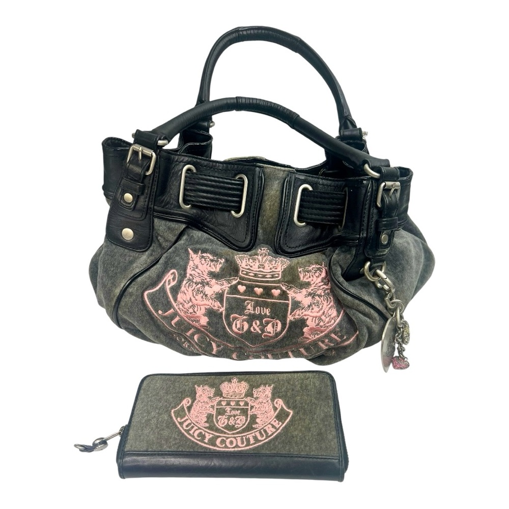Juicy Couture Black and Gray Slouchy Satchel Set